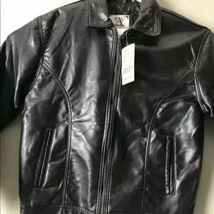 A COLLEZIONI Men Italian Faux Leather Jacket Black